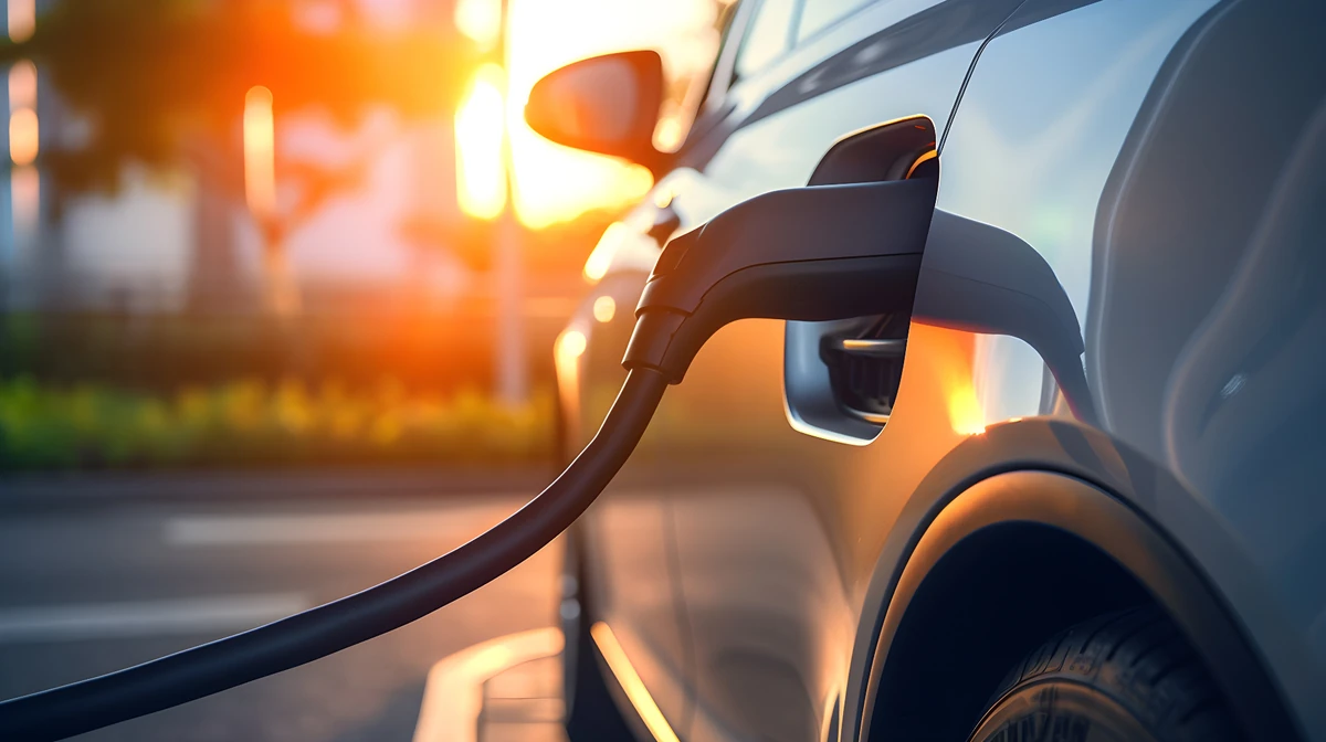 Electric car plugged into a fast charger
